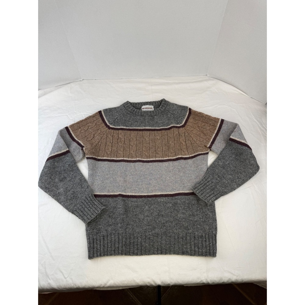 Vintage McGregor Mens Medium Wool Blend Striped Cable‎ Knit Crew Neck Sweater